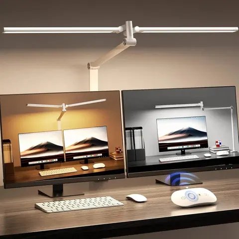 AIRLONV LED Desk Lamp with Adjustable Gooseneck for Dual Monitors