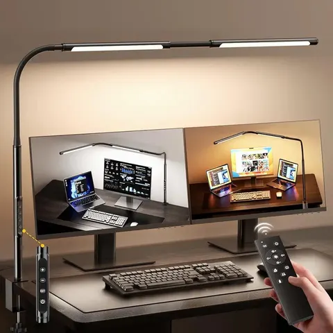 AIRLONV LED Desk Lamp with Adjustable Gooseneck for Dual Monitors