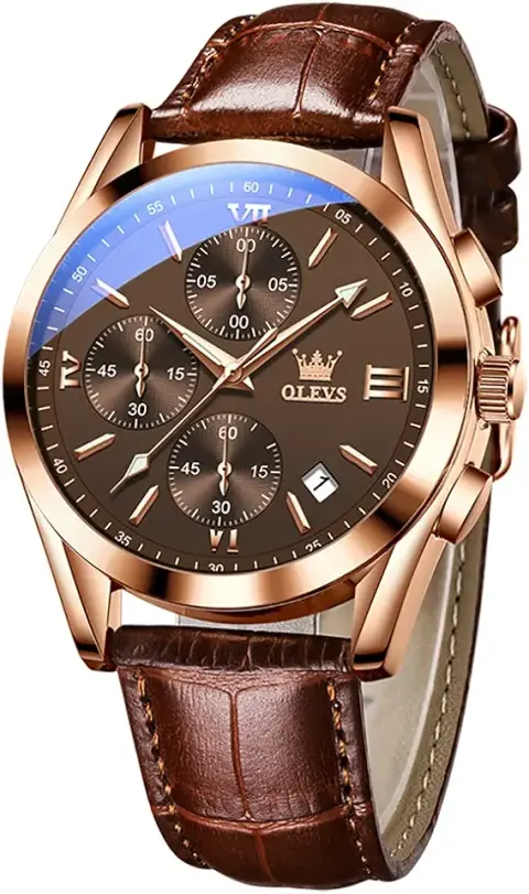 August Steiner Men's Casual Leather Watch, Big Face Chronograph