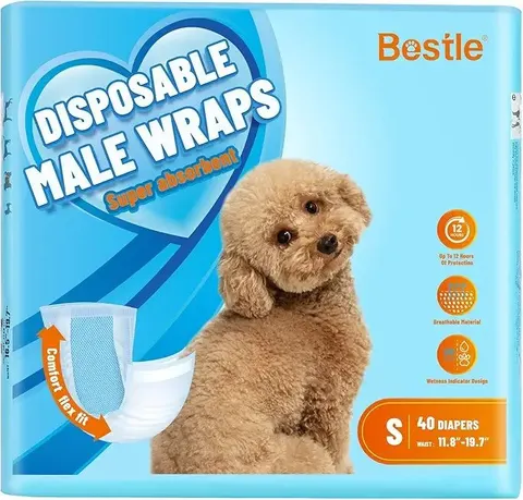 Bestle Male Dog Wraps, Disposable, 40 Count, Medium