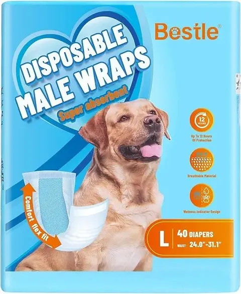 Bestle Male Dog Wraps, Disposable, 40 Count, Medium