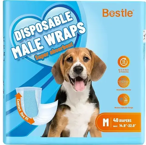 Bestle Male Dog Wraps, Disposable, 40 Count, Medium