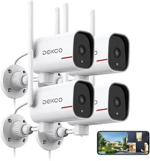2K Outdoor Security Cameras, Wired WiFi, 2 Pack | Color night vision, 24/7 recording, 2.4GHz