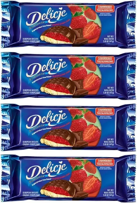 Delicje European Biscuits, Raspberry Filling, Pack of 4