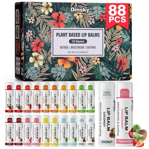 36 Pack Lip Balm, Natural Lip Balm Bulk with Vitamin E and Coconut Oil, Moisturizing Lip Balm
