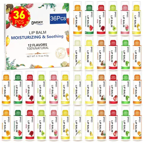 36 Pack Lip Balm, Natural Lip Balm Bulk with Vitamin E and Coconut Oil, Moisturizing Lip Balm