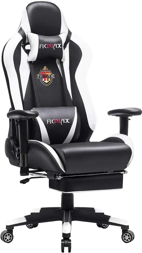 Massage Racing Style Gaming Chair with Footrest, Black