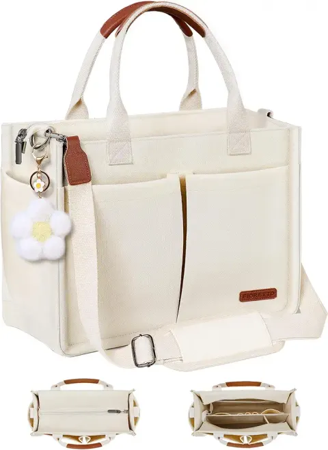Fioretto Women's Canvas Tote Bag Purse with Zipper and Luggage Sleeve