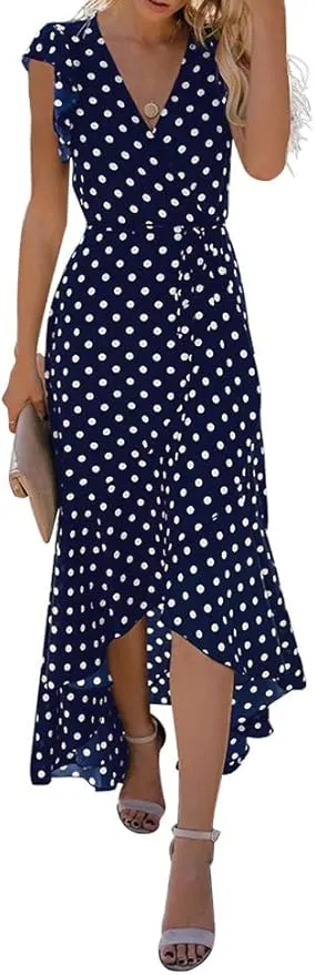 2025 Women Summer Round Neck Casual Loose Split Wrinkle-Free Midi Dress