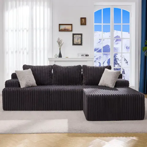 Hobestluk 96 in. Modular Sectional Sofa, L-Shape, Grey Stripe