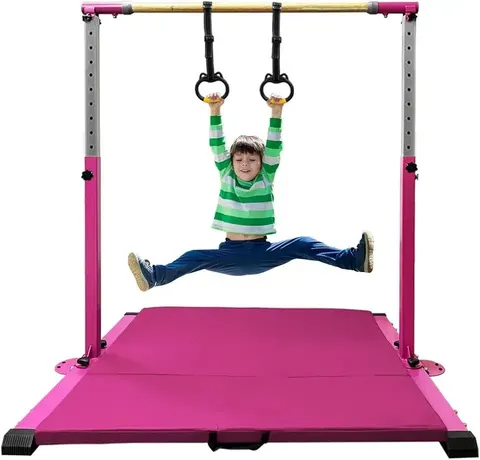 JC-ATHLETICS Gymnastic Kip Bar for Kids, Adjustable 3-5 ft