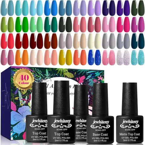 Jewhiteny 45 Pcs Gel Nail Polish Kit with Nail Lamp