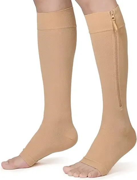 KEKING Thigh High Compression Stockings Footless, 20-30mmHg, Black