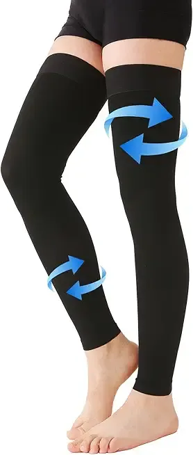 KEKING Thigh High Compression Stockings Footless, 20-30mmHg, Black