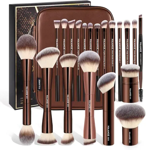 MAANGE 13 Pcs Foundation Makeup Brush Set with Bag, Coffee