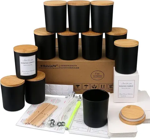 Milivixay 20 Pack 7 oz Matte Black Thick Glass Candle Jars with Lids