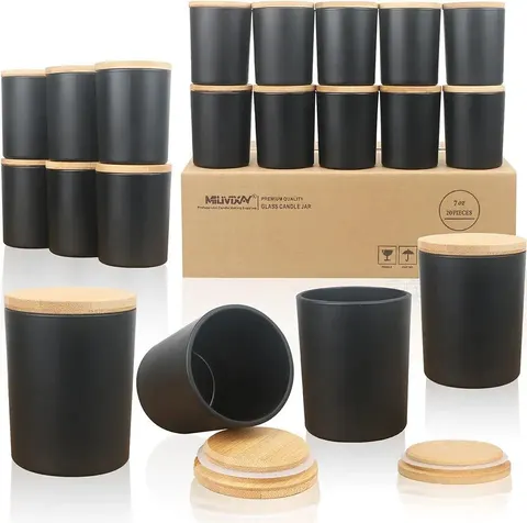 Milivixay 20 Pack 7 oz Matte Black Thick Glass Candle Jars with Lids