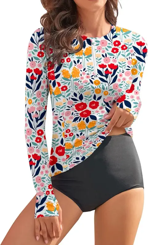 MOTT50 Women's Long Sleeve Rash Guard Swim Shirt, UPF 50