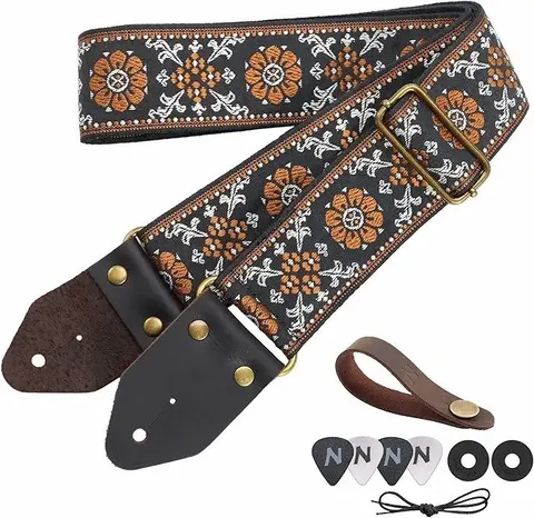 Nefelibata Cotton Guitar Strap with Headstock Adapter, Strap Locks and Picks