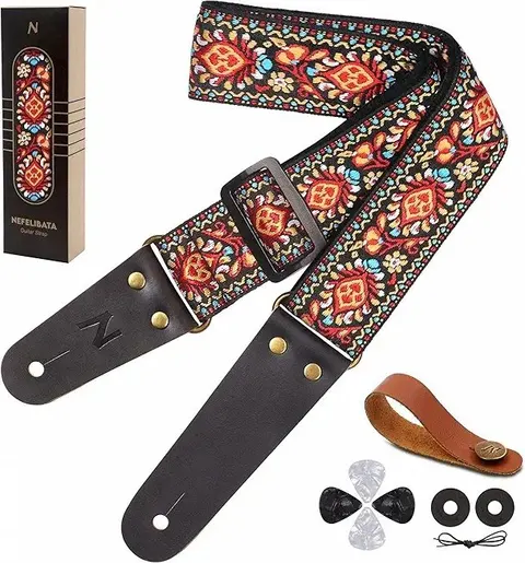 Nefelibata Cotton Guitar Strap with Headstock Adapter, Strap Locks and Picks