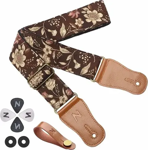 Nefelibata Cotton Guitar Strap with Headstock Adapter, Strap Locks and Picks