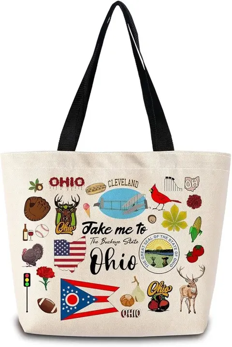 Ohio State Map Tote Bag, Ohio Souvenir Gift