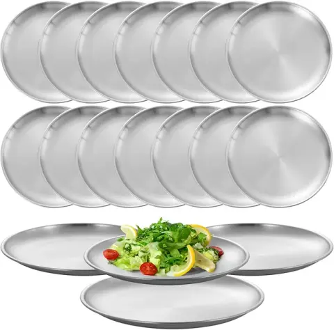 OMISTAR Stainless Steel Dinner Plates, 9 in., 16 Pcs