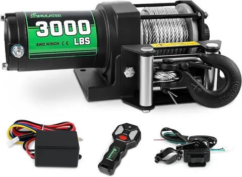 STIMULATER 3000lb ATV Winch, 12V Electric Winch with Steel Cable and Wireless Remote
