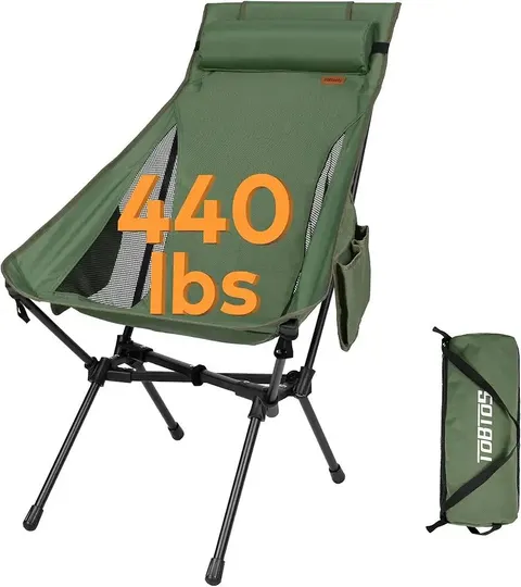 TOBTOS Portable High Back Camping Chair, Supports 440 lbs