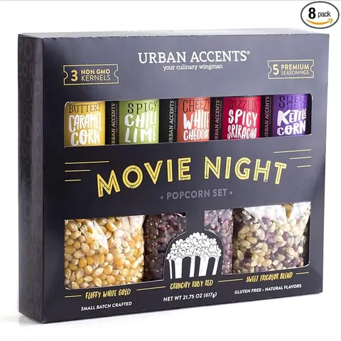 Urban Accents MOVIE NIGHT Popcorn Kernels and Popcorn Seasoning Variety Pack (set of 8)