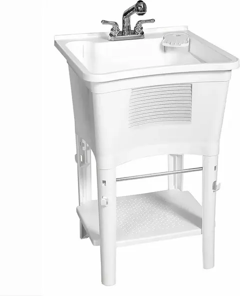 Zenna Home Freestanding Utility Sink with Pull-Out Faucet, 24 x 24 in., White