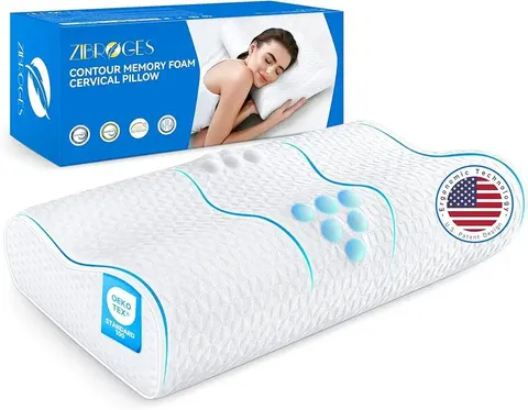 Zibroges Cervical Neck Pillow, Queen Size Cooling Memory Foam Contour Pillow